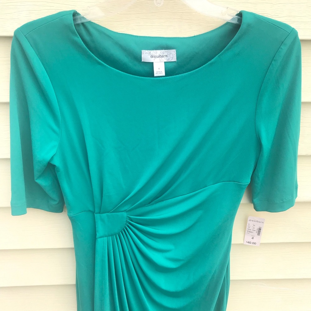 Dressbarn Kelly Green Mock Wrap Short Sleeve Dress - Picture 3 of 7